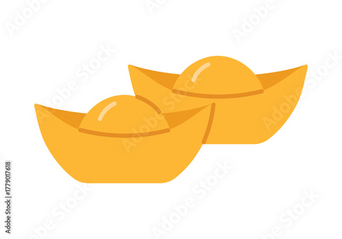 Two traditional Chinese gold ingots isolated on white background for prosperity and celebration vector illustration