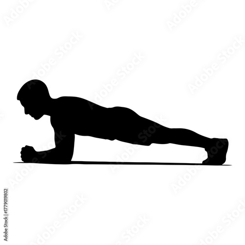 Silhouette of a person performing a forearm plank exercise for core strength and fitness