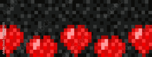 Valentine's Day. Vector Pixel red Heart Empty frame template design. Perfect Valentine's Day retro web discord banner Empty Frame layout. EPS 10