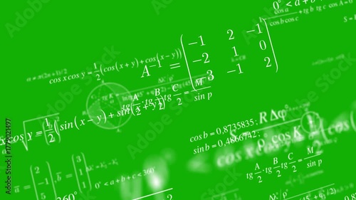 Math equations Background Greenscreen effect Chromakey. Math and physics formulas. Seamless loop. Camera flies through mathematics equations. Calculations and Mathematical analysis. Cognitive process.