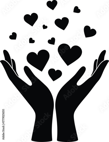 Hands holding and releasing a shower of hearts