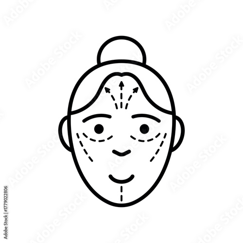 A simple icon of a female face with contours for surgery. Facial plastic surgery.