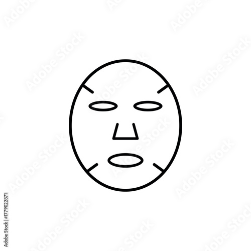 A cloth face mask icon on a white background. Black and white icon. Facial skin care.