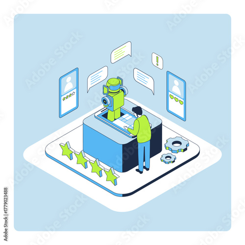 Cartoon Color Minimum Viable Product MVP Start Up AI Concept 3d Isometric View Line Elements. Vector illustration of Sartup Artificial Intelligence