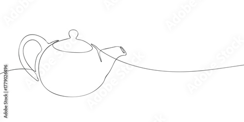 Continuous one line drawing of a teapot. Minimal vector illustration of kitchen utensil for tea, coffee, cafe, restaurant, or drink design template.