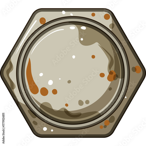 Hexagonal Stone Plate With Brown Rust Spots and White Speckles Isolated on Transparent Background Detailed Texture of Weathered Surface
