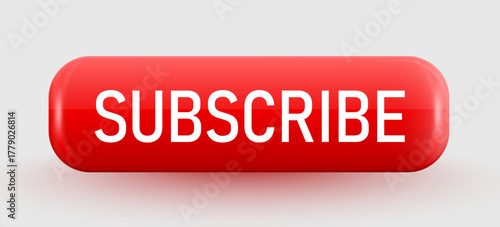 Shiny Red Subscribe Button for Web and Social Media Design. A prominent call to action element.