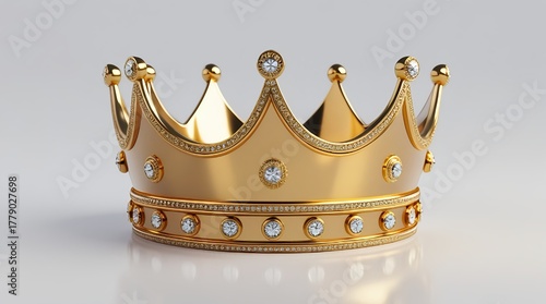 Golden Royal Crown with Diamonds on White Background