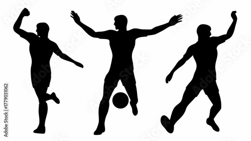 Dynamic soccer players in action celebrate victory, striking silhouette conveying energy and teamwork for sports marketing or athletic themed designs