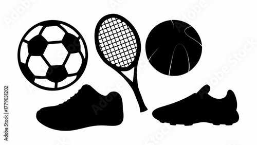 Get Active with Sport Icons: Soccer, Basketball, Tennis, and Shoes - Perfect for Fitness and Game Day Designs, Originally a Scalable Vector Graphic