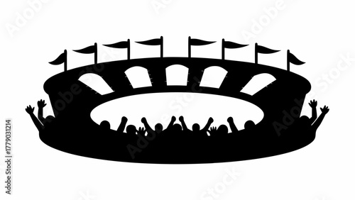 Exciting stadium scene with cheering crowds and waving flags, a dynamic vector-based illustration perfect for sports events, concerts, and fan engagement concepts