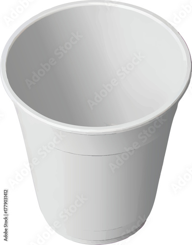 Single plain white disposable plastic cup, empty and viewed from above.