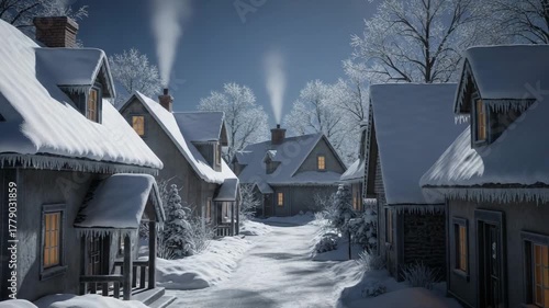 Enchanting winter village scene with snow covered houses, an idyllic holiday concept for White Christmas and cozy season