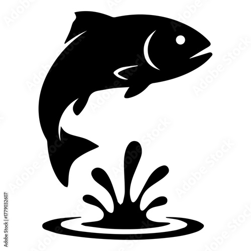 Black and White Silhouette Icon of a Leaping Fish