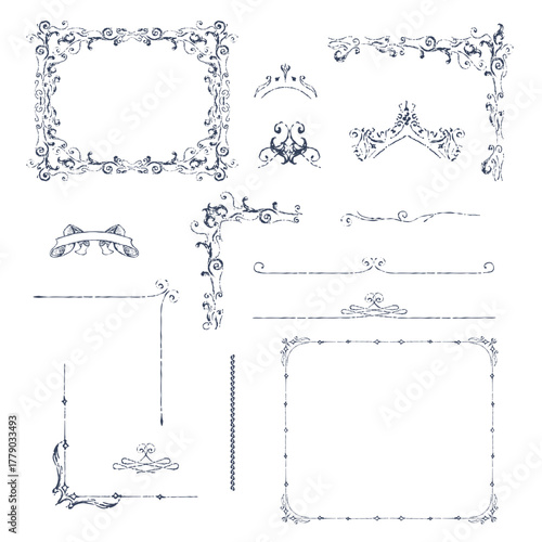 シンプルで手描きのあしらいバリエーション 装飾 メニュー 飾りモチーフ素材　背景