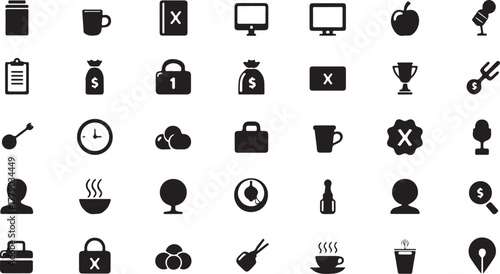 A black vector set of medical icons and symbols for web and business design and illustration