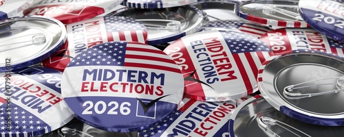USA midterm elections 2026 round badges - 3D illustration