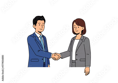 Handshake deal: Two individuals in business attire engage in a handshake, symbolizing a successful partnership, agreement, or mutual understanding. The scene is of mutual respect and cooperation.