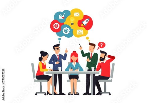 Brainstorming Session: A diverse team of professionals sits around a conference table, engaged in a lively brainstorming session.