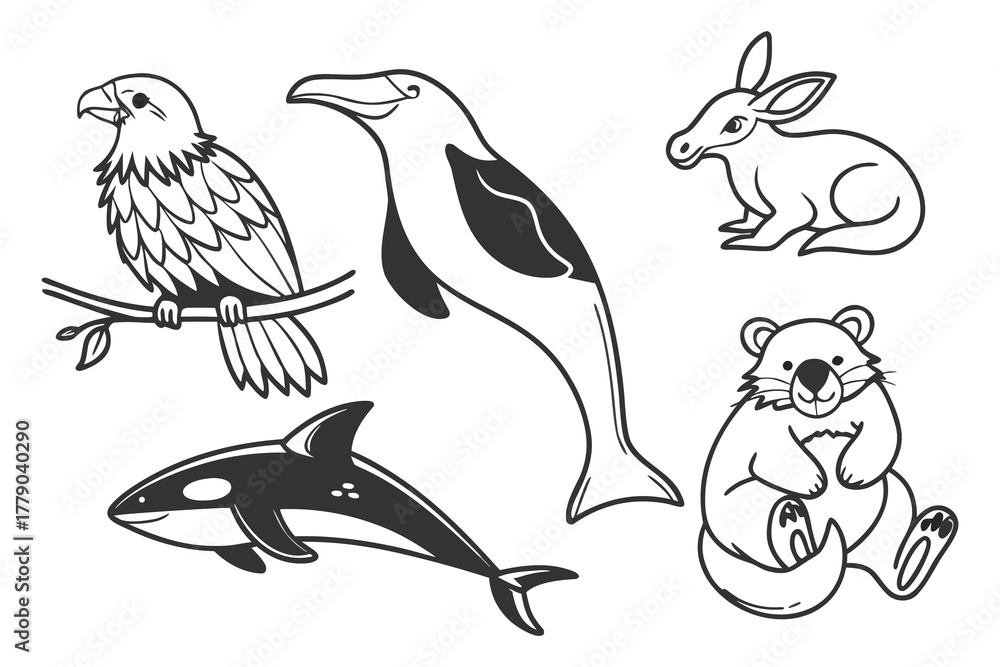 Fototapeta premium Cute Hand-Drawn Animal Doodle Set , Cartoon Vector Illustration for Kids, Nursery, and Education Design,Animal vector,Animal design,Animal template,Animal post,animal