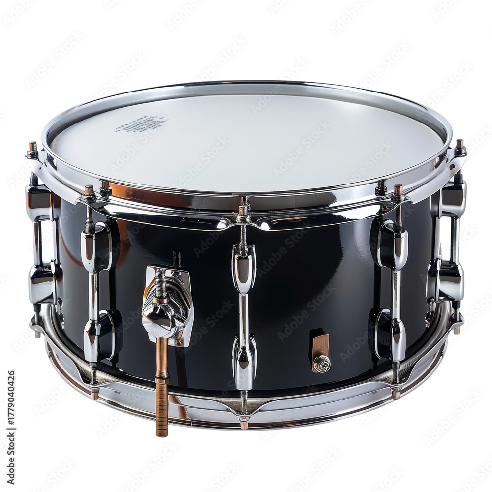 Obraz premium Black Snare Drum Professional Music Instrument Close Up Studio Shot Musical Percussion Beat Rhythm