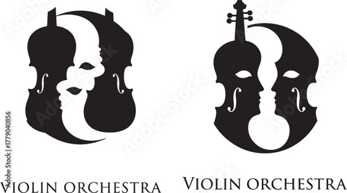 Two abstract violin faces silhouette
