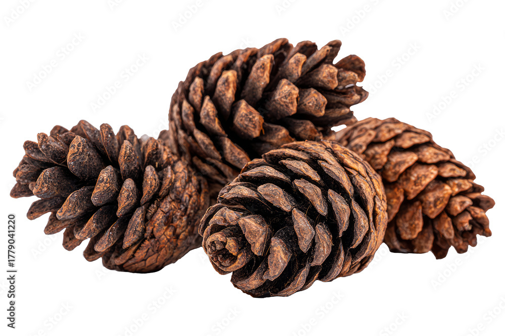 Fototapeta premium set of christmas pine cones isolated on white or transparent png