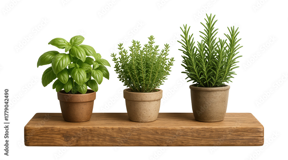 Obraz premium A rustic wooden shelf, ideal for displaying potted herbs in a cozy kitchen.