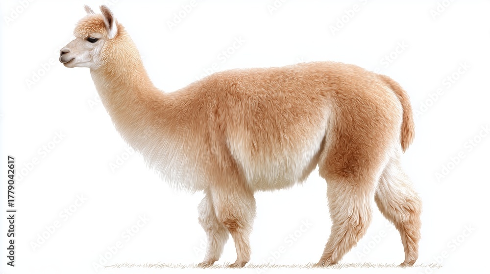 Obraz premium Cute light brown llama standing gracefully on a white background in a calm pose