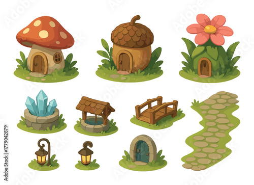 Whimsical nature-inspired fantasy houses and garden elements