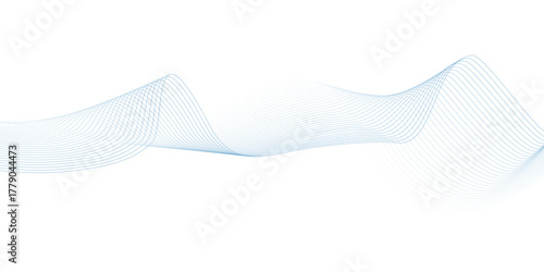 Abstract blue smooth wave on a white background. Dynamic sound wave. Design element. Vector illustration.