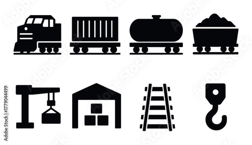 Railroad network icons highlighting train, tanker, and railway industry