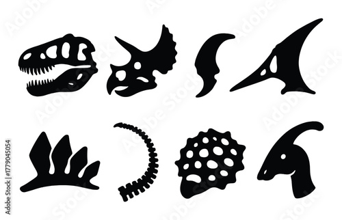 Silhouette collection of dinosaur fossils on a textured background