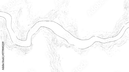 Winding river contour lines with textured banks water