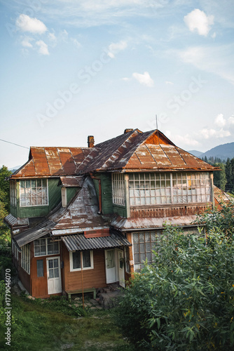 Vorohta Carpathian Mountains Landscape with Historic Viaduct and Traditional Wooden Architecture