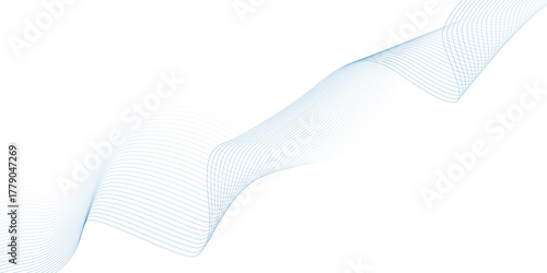 Abstract blue smooth wave on a white background. Dynamic sound wave. Design element. Vector illustration.