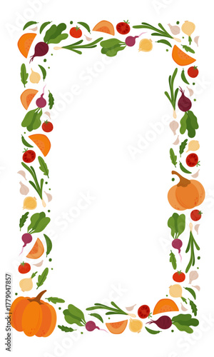 Rectangular frame of simple flat vegetables