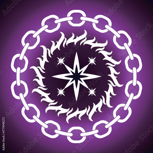 鎖と炎のダークな魔法陣　背景あり