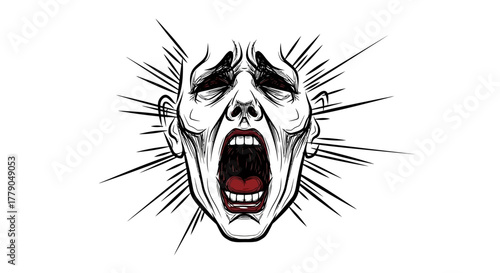 Expressionistic portrayal capturing anguish and despair through distressed features drawing