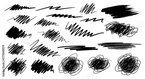 Collection of hand-drawn scribble lines and brush strokes for creative design projects
