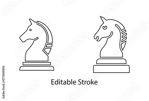 chess knight editable stroke line icon vector, knight horse for board game line art icon vector illustration