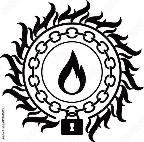 炎と鎖のダークな魔法陣　ブラック