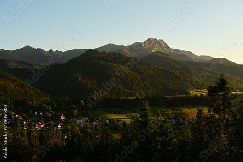 Fototapeta Naklejka Na Ścianę i Meble -  Beautiful, scenic view of Cyrhla village near Zakopane, Poland. Summer evening