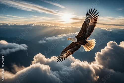 Wallpaper Mural Majestätischer Adler fliegt über den Wolken im Sonnenuntergang Torontodigital.ca