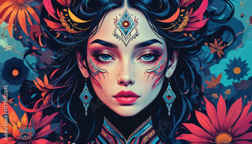 Abstract Vector Woman with Tribal Motifs.