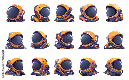 Set of cartoon astronaut helmets, vector illustration