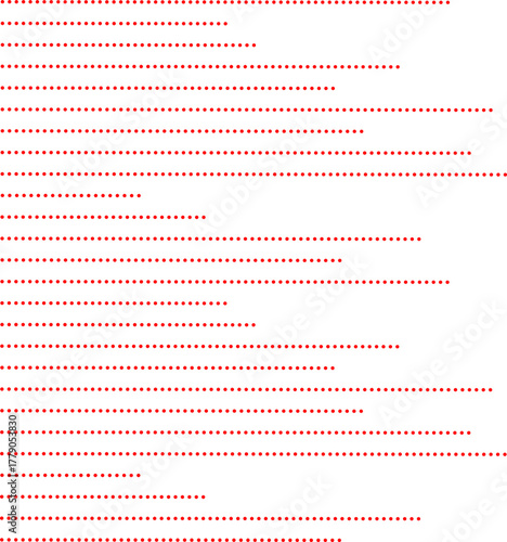 Abstract pattern of horizontal red dotted lines on a white background, creating a modern minimalist geometric design with optical rhythm and balance.
