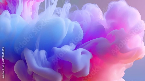 Blue, purple and pink ink dissolving in water. Color paint drops in water, abstract color mix. Slow motion.