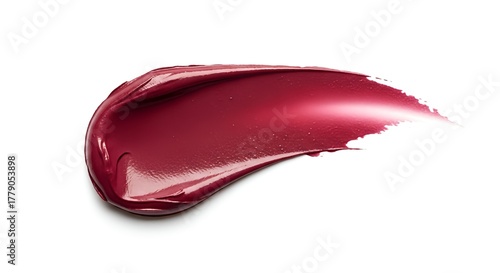 Burgundy lipstick swatch makeup product beauty cosmetic smudge on white background