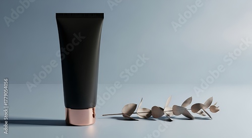 Black cosmetic tube mockup for skincare product packaging and branding presentation